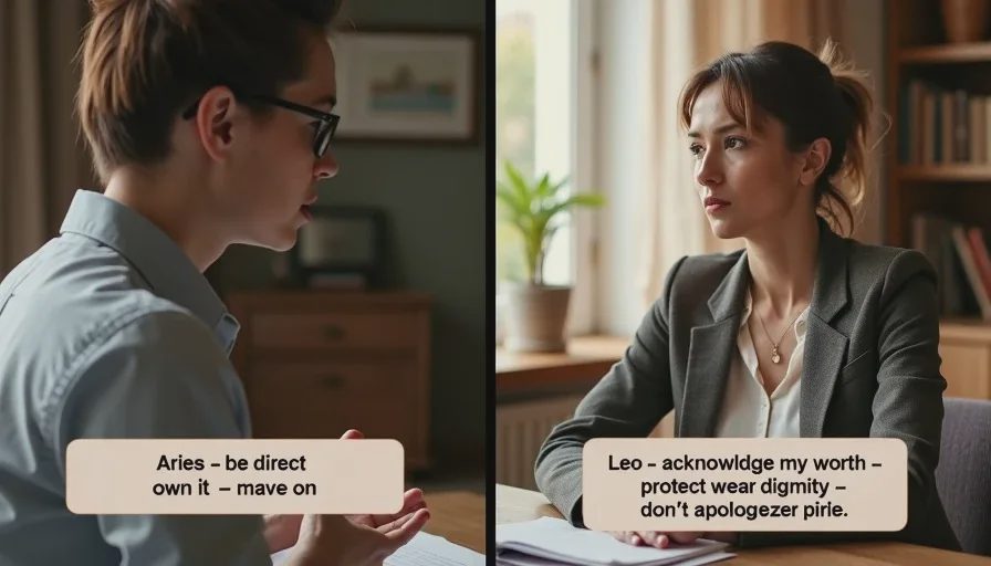  Split comparison – Aries direct eye contact apology vs. Leo handwritten note – respect and dignity